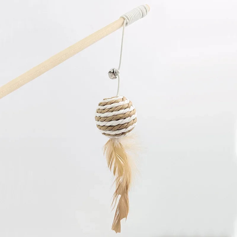 🐾 MyHappyPaws™ Natural Feather Cat Wand Toy