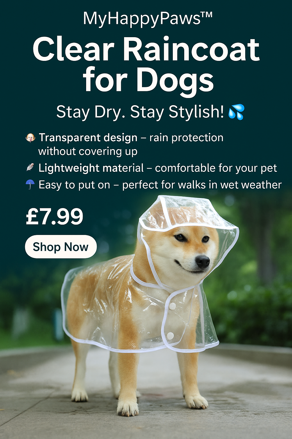 🐾 MyHappyPaws™ Clear Dog Raincoat  💧 Stay Dry. Stay Stylish!