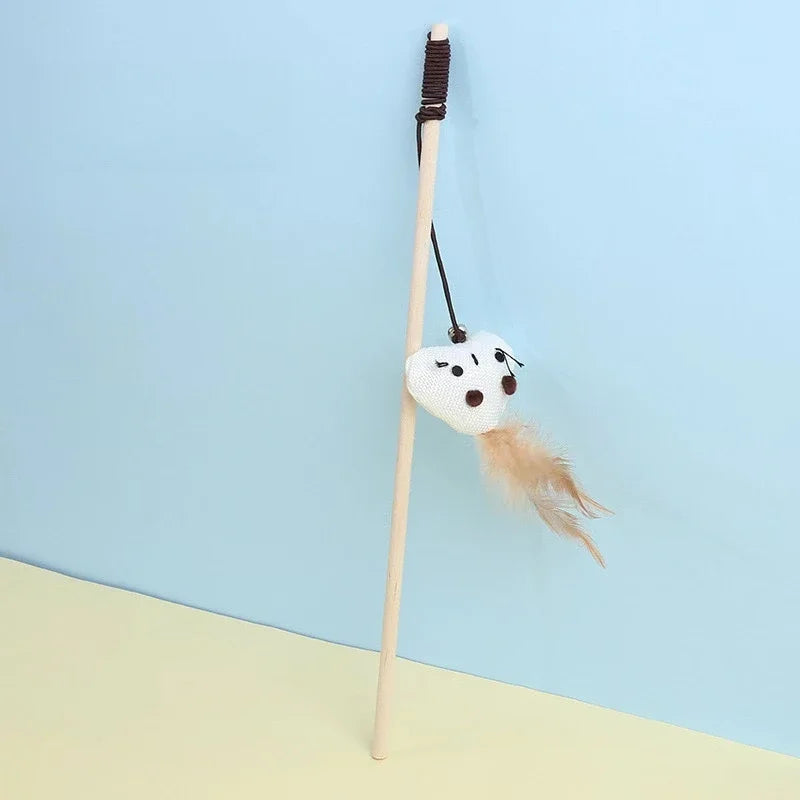 🐾 MyHappyPaws™ Natural Feather Cat Wand Toy