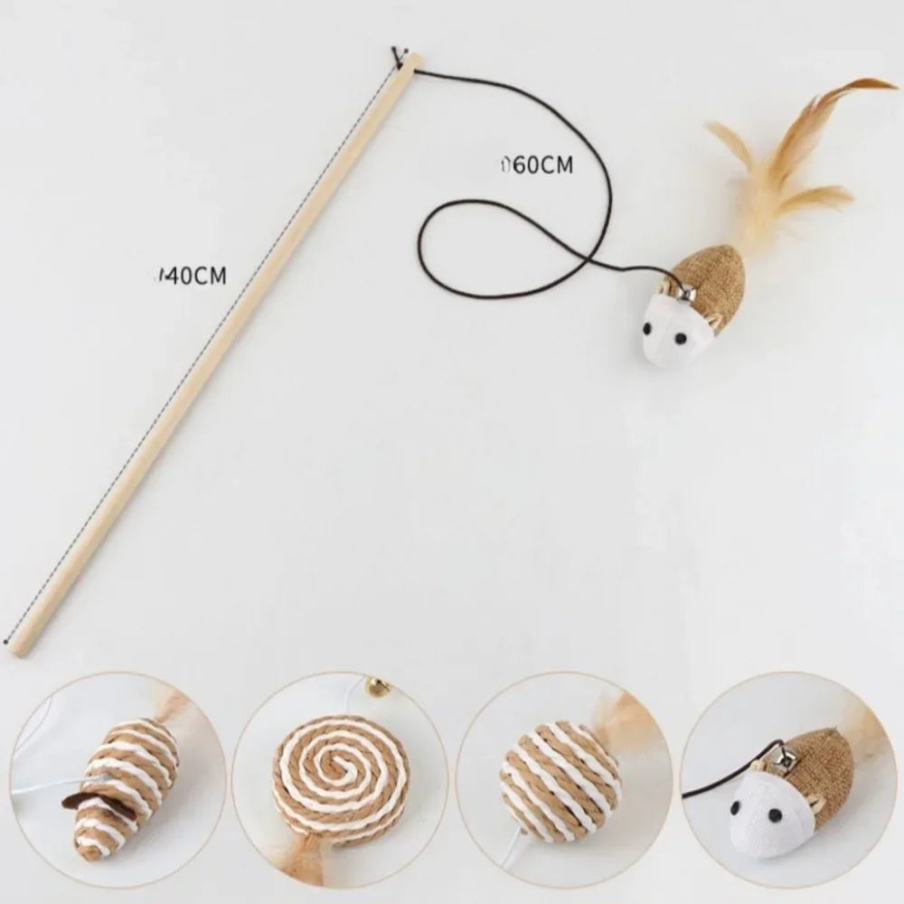 🐾 MyHappyPaws™ Natural Feather Cat Wand Toy