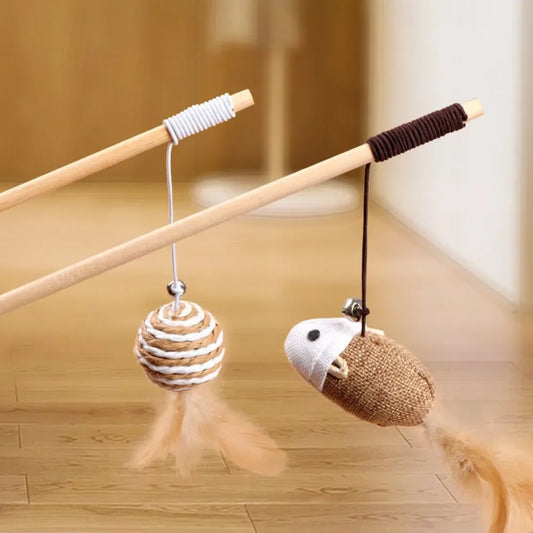🐾 MyHappyPaws™ Natural Feather Cat Wand Toy