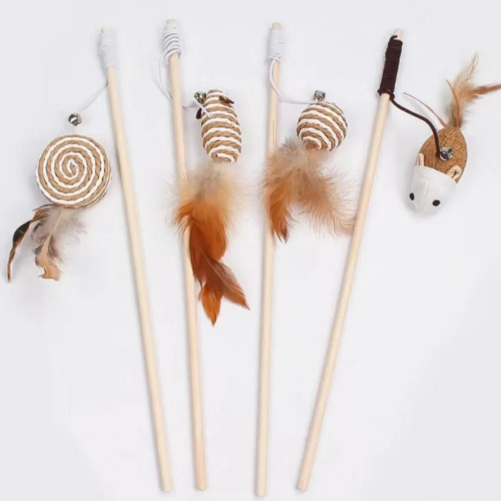 🐾 MyHappyPaws™ Natural Feather Cat Wand Toy