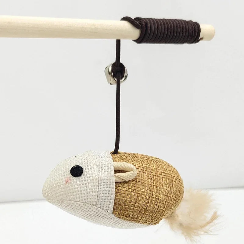 🐾 MyHappyPaws™ Natural Feather Cat Wand Toy