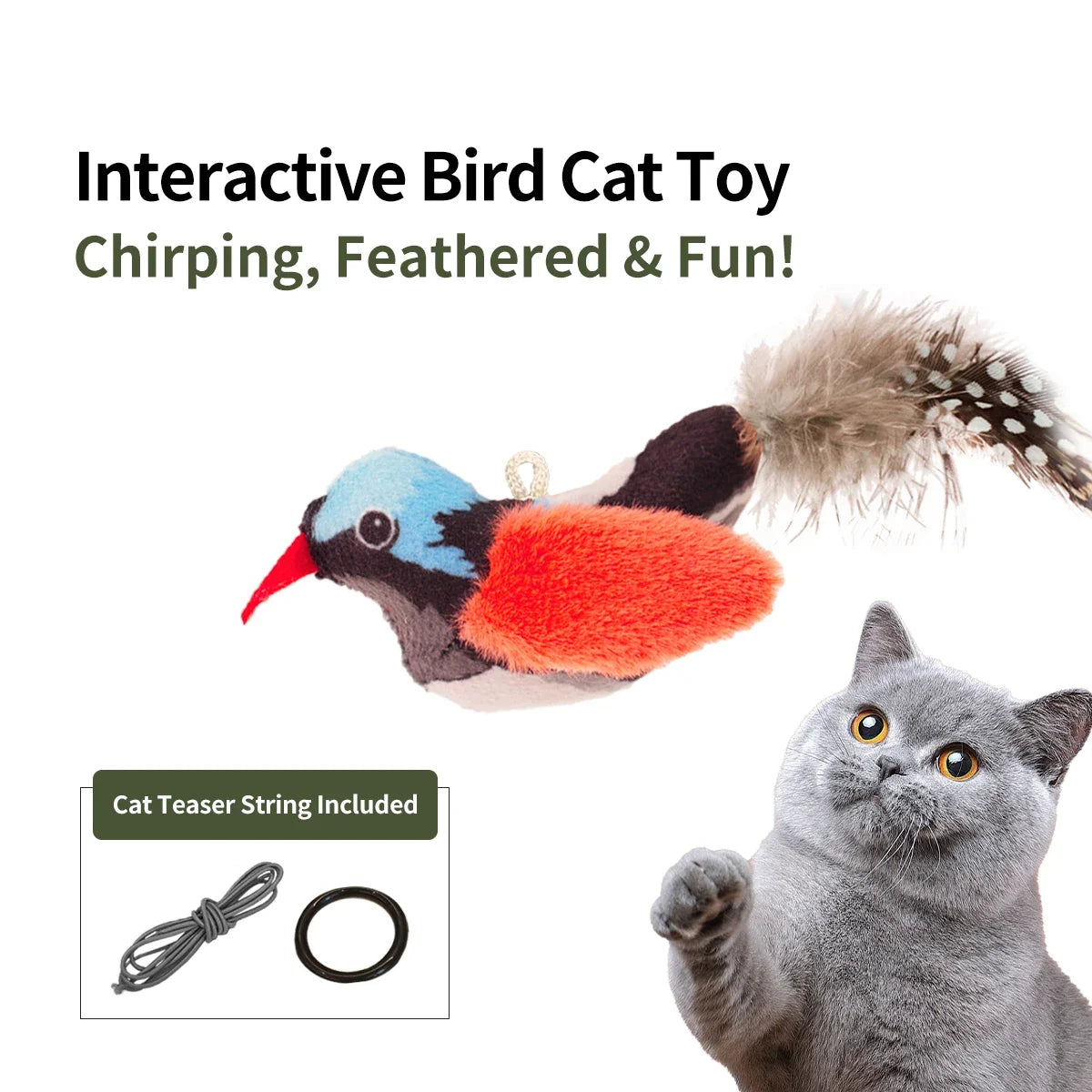 MyHappyPaws™ Interactive Chirping Bird Toy for Cats