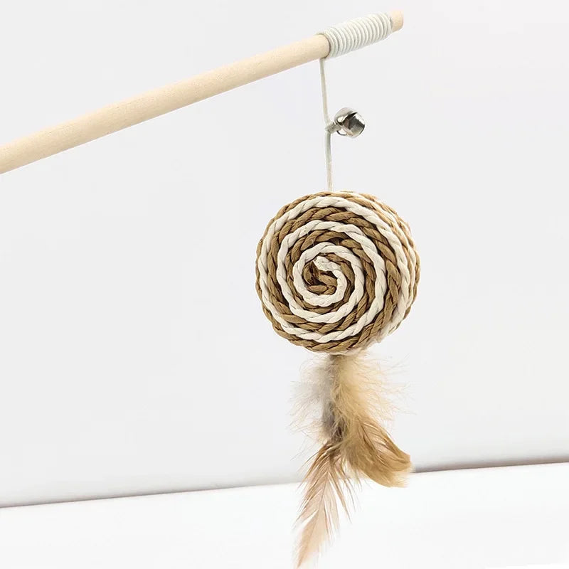 🐾 MyHappyPaws™ Natural Feather Cat Wand Toy